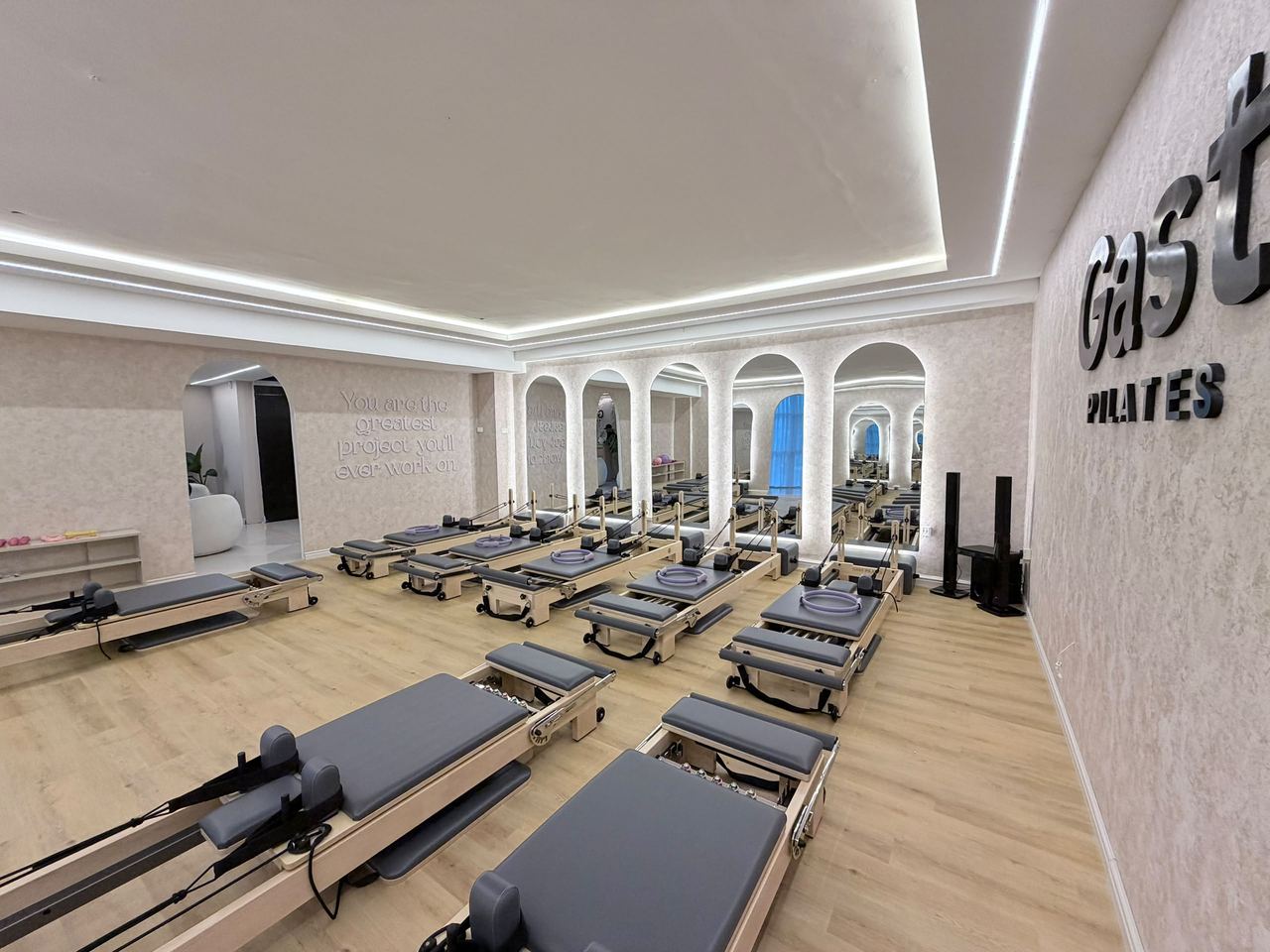 The studio floor and the lettering on the far wall